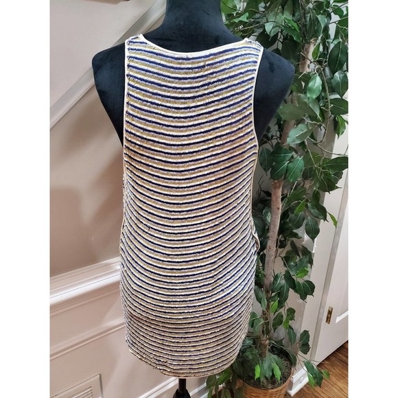 Theory Women's Blue & Yellow 100% Silk Sequin Sleeveless Top Blouse Size S/P - Picture 5 of 13